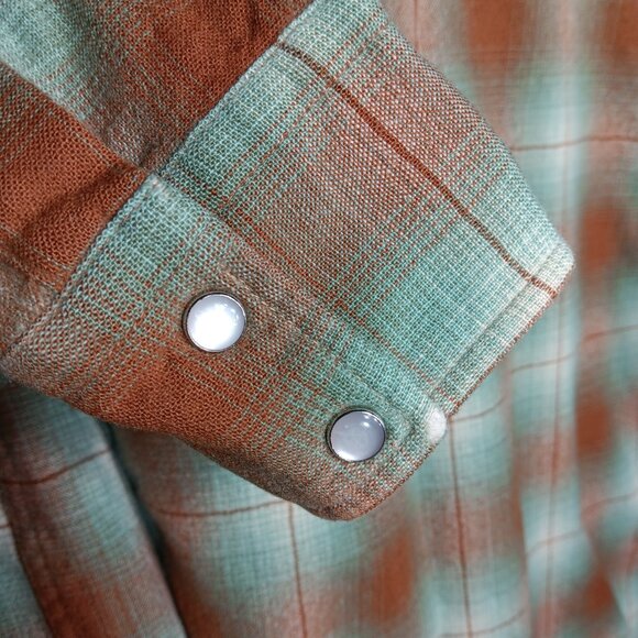 Pendleton Canyon Flannel Wool Pearl Snap Long Sleeve Button Down Mint Green - Picture 9 of 11